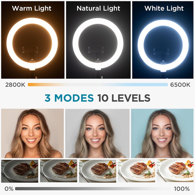 InnoGear حامل هاتف علوي مع ضوء حلقي، 10" ضوء سيلفي LED لمكتب مع حامل هاتف وجهاز تحكم عن بعد، ضوء قماش للبث المباشر على يوتيوب، تسجيل فيديوهات الطهي، فلوغ، زوم، متوسط - Image 3